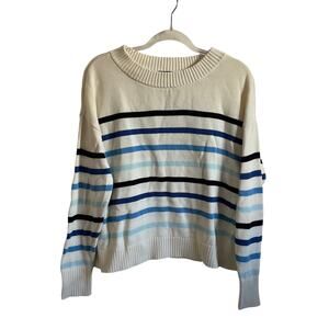 Talbots Large Pima Cotton Striped Boxy Fit Knit Sweater Semi Cropped Winter